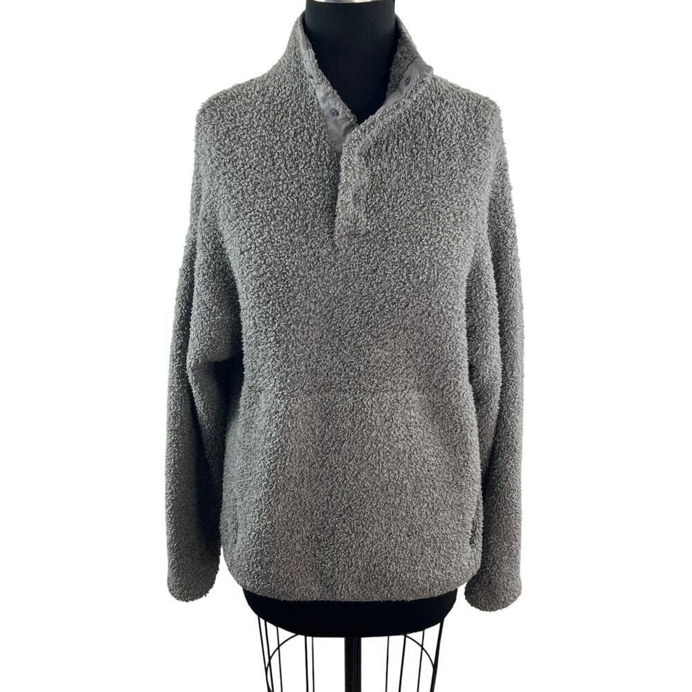 SKIMS Gray Sweatshirt Fuzzy Sherpa Collared Snap-Button Size S/M Small/Medium